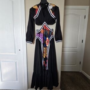 Frida Kahlo Floral Hollow-out Waist Dress